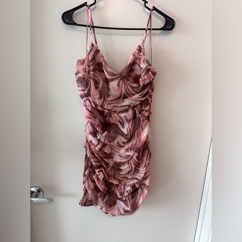 Mini Dress Brown Swirly Pattern